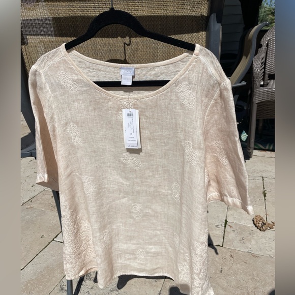 NWT CHICO’s Embroidered Linen Tee XL - Picture 4 of 8
